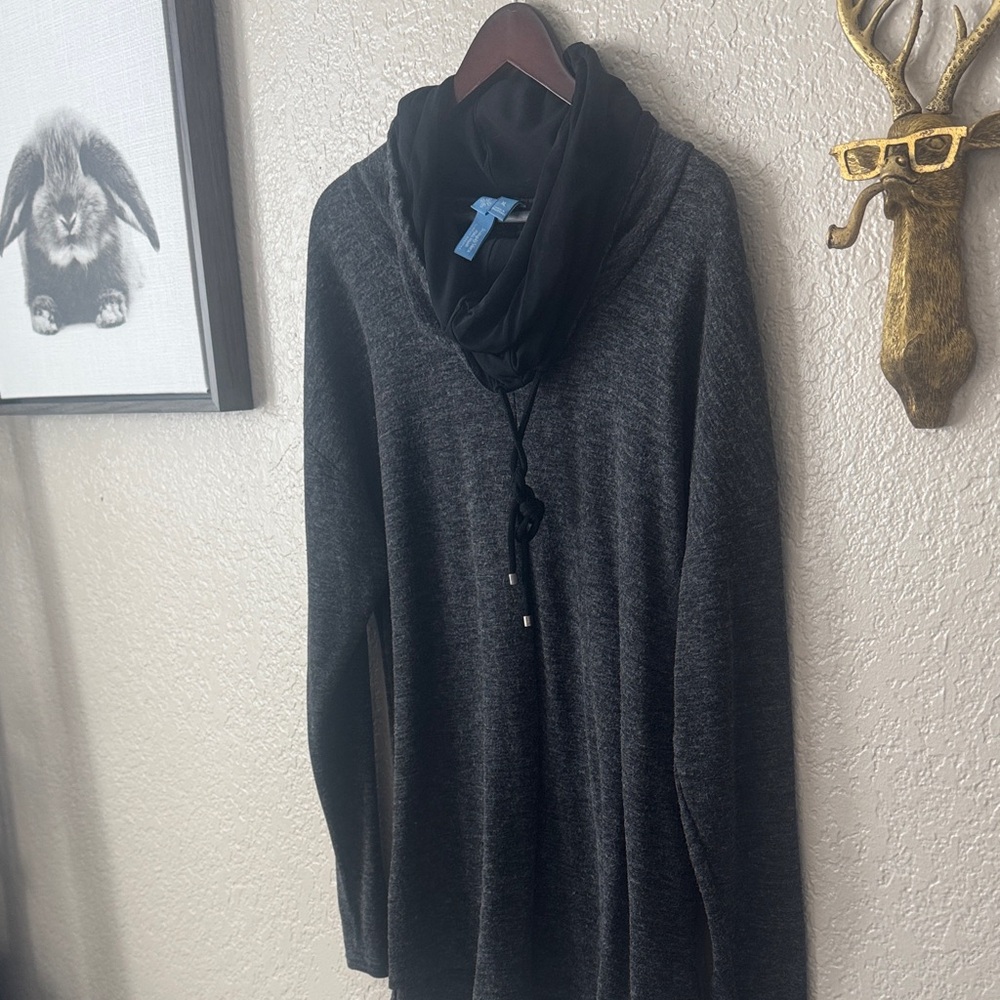 Simply Vera Vera Wang Dark Gray Sweater with Black Cowl Neck